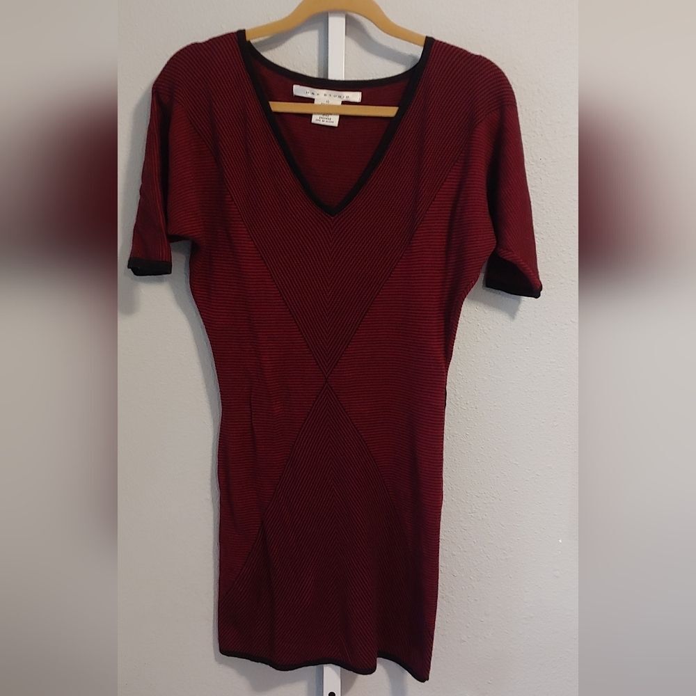 Max Studio Black & Red Striped Sweater Dress Sz XS